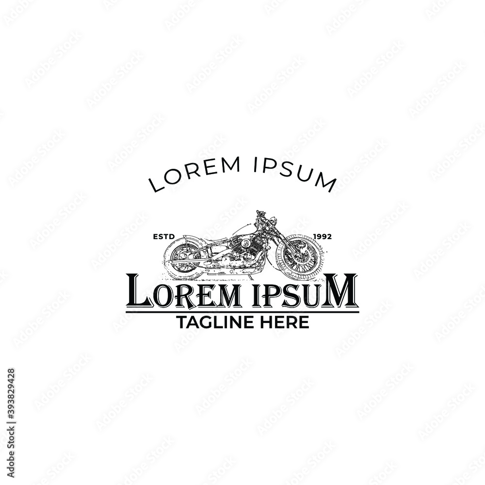 hand drawn motorcycle vintage logo design with white background