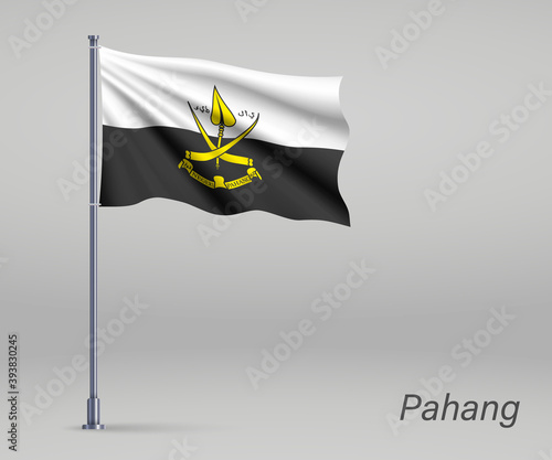 Waving flag of Pahang - state of Malaysia on flagpole. Template for independence day poster design photo