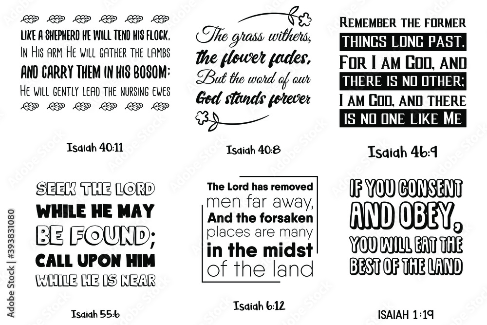 Set of Bible verses. Isaiah Christian Quotes and Scripture sayings 