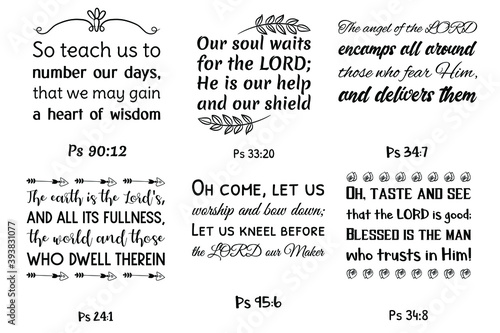 Set of Bible verses. Psalms Christian Quotes and Scripture sayings 