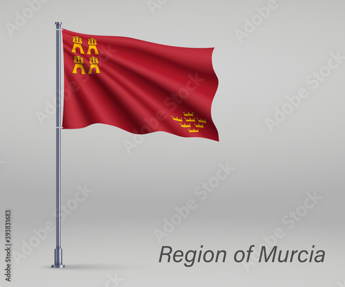 Waving flag of  - region of Spain on flagpole. Template for independence day poster design