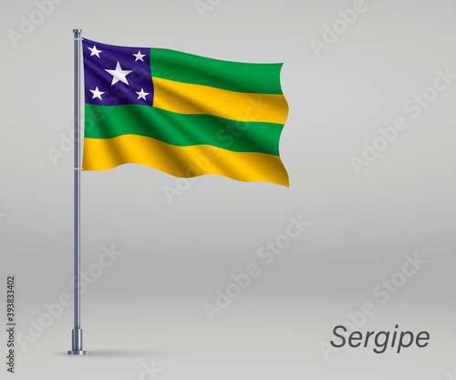 Free Download Waving flag of Sergipe - state of Brazil on flagpole. Template for independence day poster design - GFXLoad