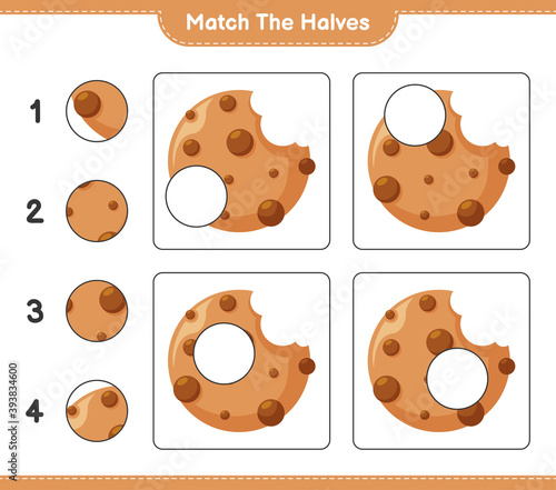 Match the halves. Match halves of Cookies. Educational children game, printable worksheet, vector illustration