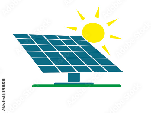 Solarpanel mit Sonne Vektor isoliert auf weißen Hintergrund