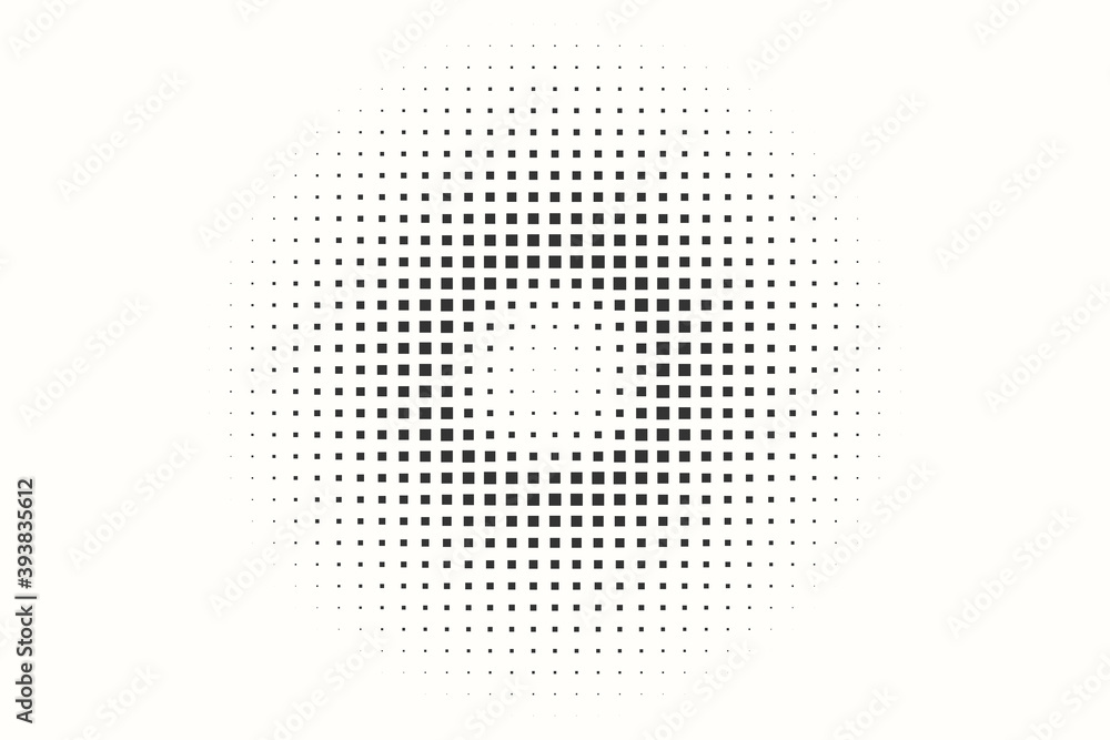 A black circle of small squares. Halftone. Pixel. Vector design element on a white background.