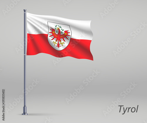 Waving flag of Tyrol - state of Austria on flagpole. Template for independence day poster design