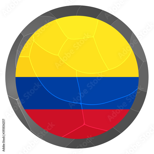 Glass light ball with flag of Colombia. Round sphere  template icon. Colombian national symbol. Glossy realistic ball  3D abstract vector illustration highlighted on a white background. Big bubble.