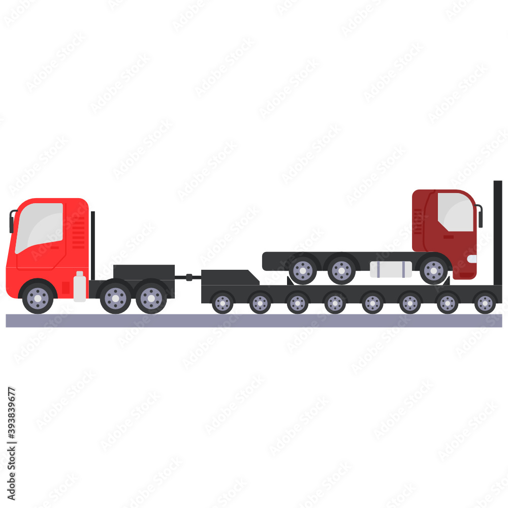Trailer Trucks being transported on Flat bed Truck Concept Vector Color Icon Design, Heavy Hauler Vehicle Symbol,Over Size Load Trucks Sign , Special Transport Carrier Stock Illustration
