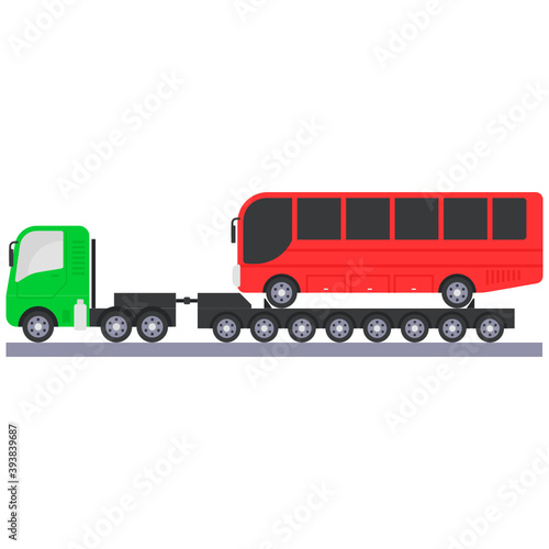 bus-carrier Concept, special semi-trailers Vector Color Icon Design, Heavy Hauler Vehicle Symbol,Over Size Load Trucks Sign , Special Transport Carrier Stock Illustration