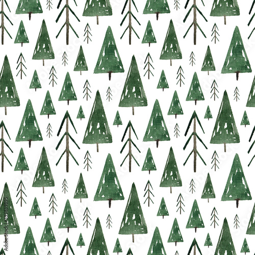 Seamless pattern with watercolor Christmas trees on a white background. Holiday  winter  new year  christmas.