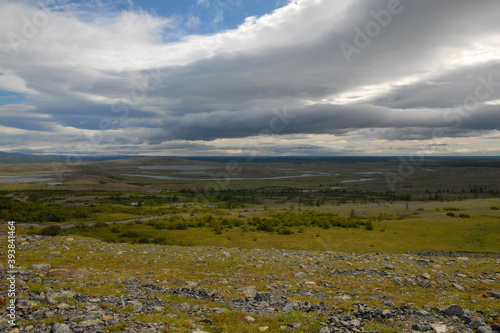 Tundra landscape. View of Yengayu river area. Yamalo-Nenets Autonomous Okrug (Yamal), Russia.