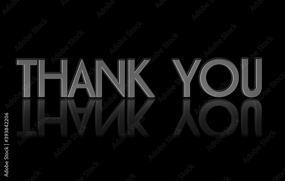 Thank you lettering with reflection on black background Thank you lettering with reflection on black background