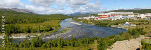Panorama of Kharp town and Sob river. Yamalo-Nenets Autonomous Okrug (Yamal), Russia. photo