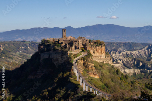 View Civita di Bagnoregio,ancient Italian city standing on top of a plateau on the border with Umbria, inside the wonderful Valle dei Calanchi, in the province of Viterbo.