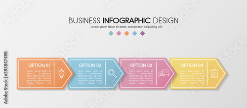 Timeline infographic with business icons and 4 options. Vector