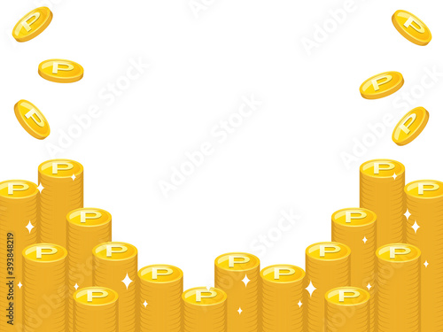 積み重なり輝くゴールドのポイントコインのフレーム　複数バリエーションあり