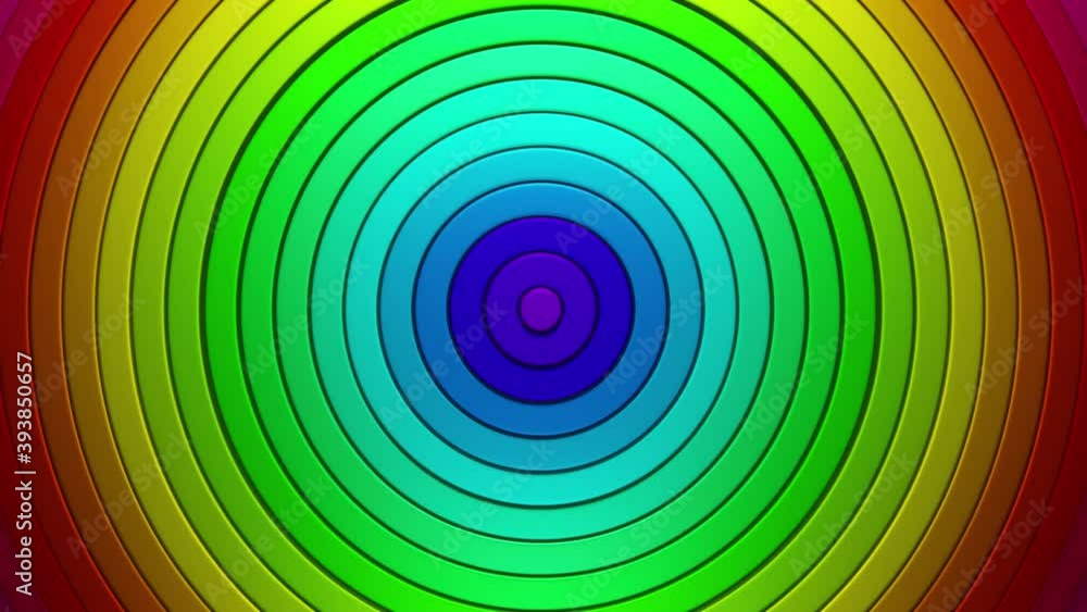 Abstract pattern of circles with the effect of displacement. Colorful rings animation. Rainbow metallic colors background for business presentation. Cyclical video, endless loop 3D render. Abstract pattern of circles with the effect of displacement. Colorful rings animation. Rainbow metallic colors background for business presentation. Cyclical video, endless loop 3D render.