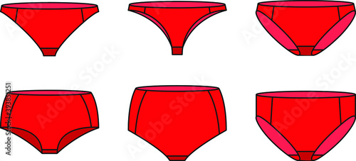 Set of drawings of lingerie. Women's panties.