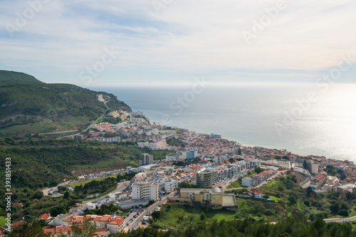 View of Sesimbra city from the city castle, in Portugal