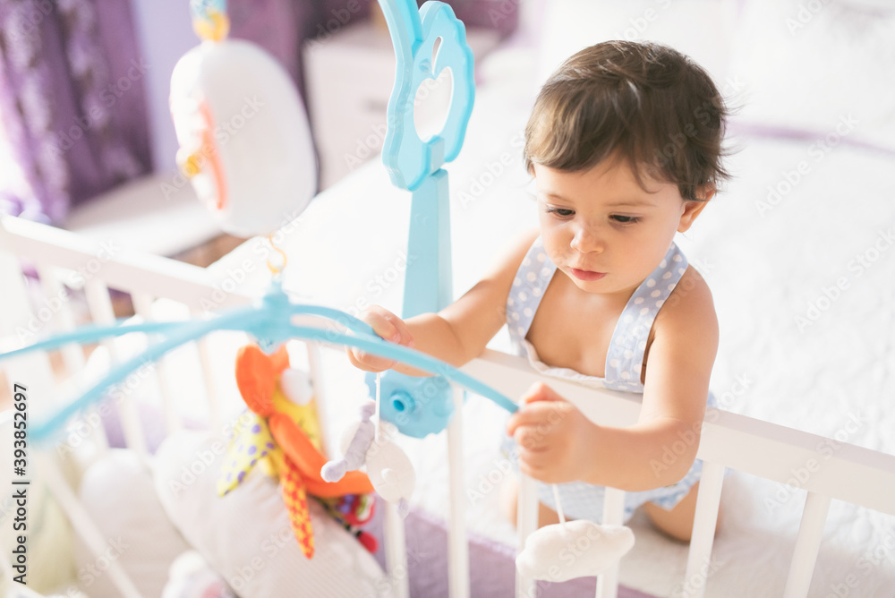 adorable toddler one year old in bedroom crib adorable toddler one year old in bedroom crib