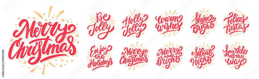Merry Christmas. Vector lettering greeting phrases set. Merry Christmas. Vector lettering greeting phrases set.