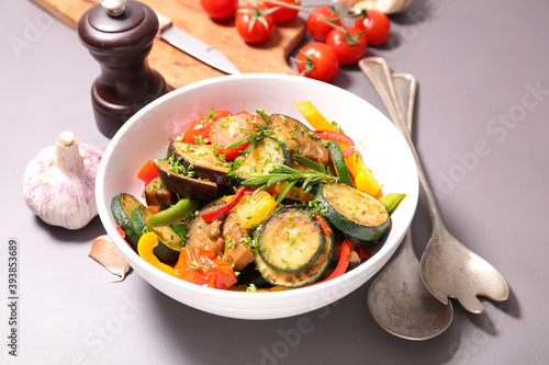 ratatouille- fried eggplant,  bell pepper and zucchini