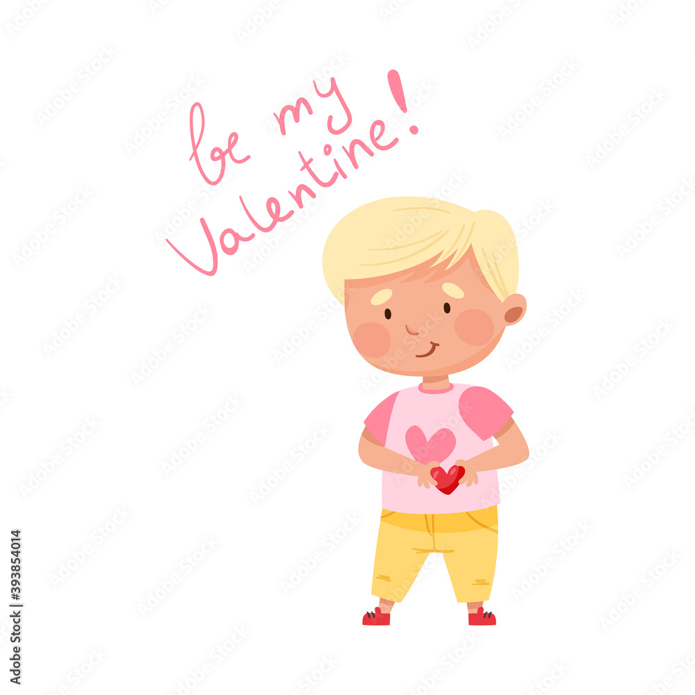 Little Boy Character with Blonde Hair Holding Heart Vector Illustration Little Boy Character with Blonde Hair Holding Heart Vector Illustration