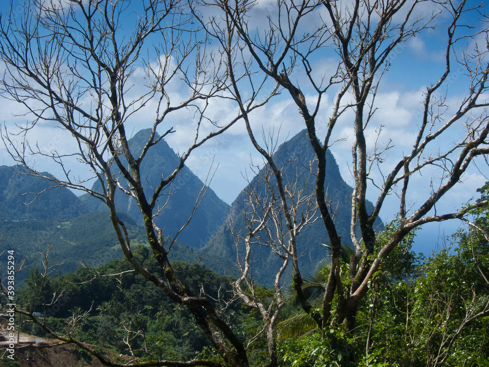 The Two Pitons mountains named Gros Piton and Petit Piton viewed
