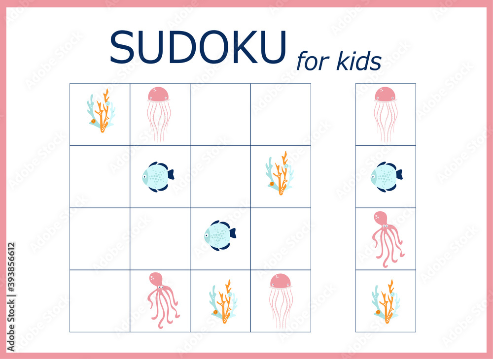 Obraz premium sudoku for kids. Sudoku. Children's puzzles. Educational game for children. sea world