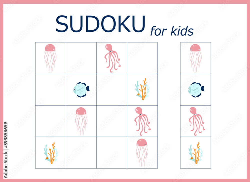 Obraz premium sudoku for kids. Sudoku. Children's puzzles. Educational game for children. sea world