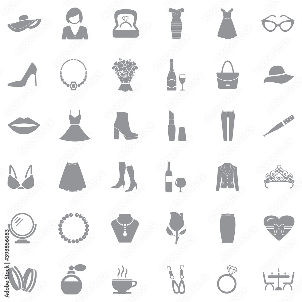 Lady Icons. Gray Flat Design. Vector Illustration. Lady Icons. Gray Flat Design. Vector Illustration.