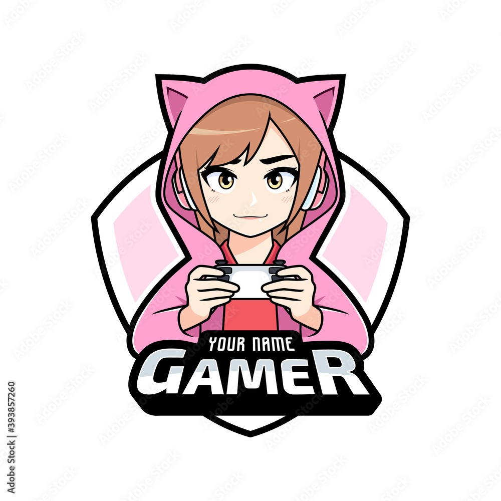 Premium Vector  Anime gamer girl mascot logo template with blank space  banner
