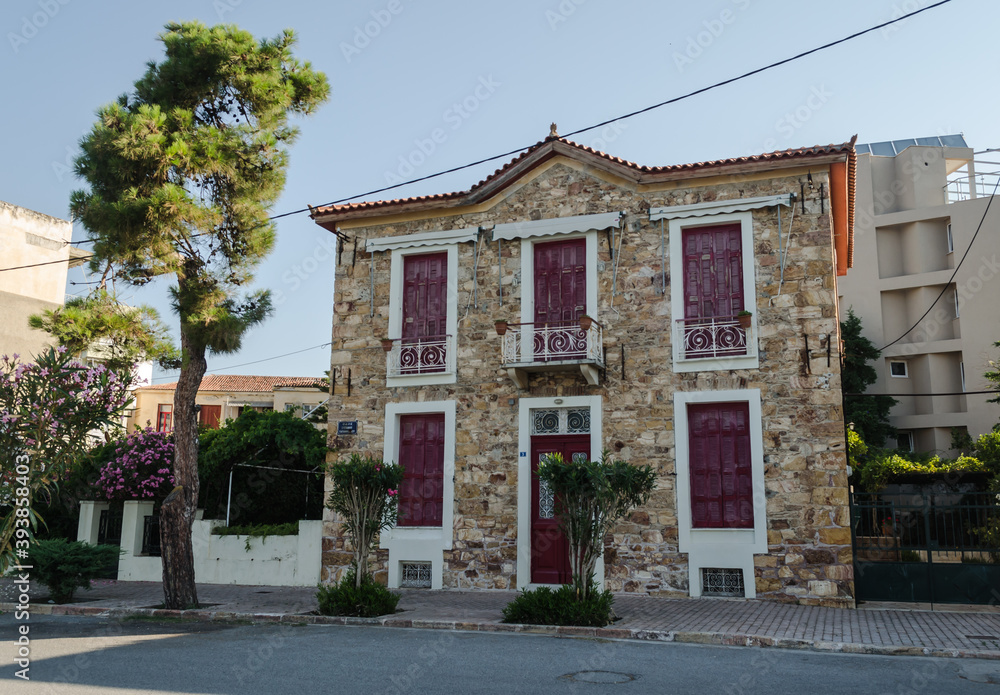 Evia island, Greece - June 30. 2020: Panorama of the tourist island of Skiathos in Greece Evia island, Greece - June 30. 2020: Panorama of the tourist island of Skiathos in Greece