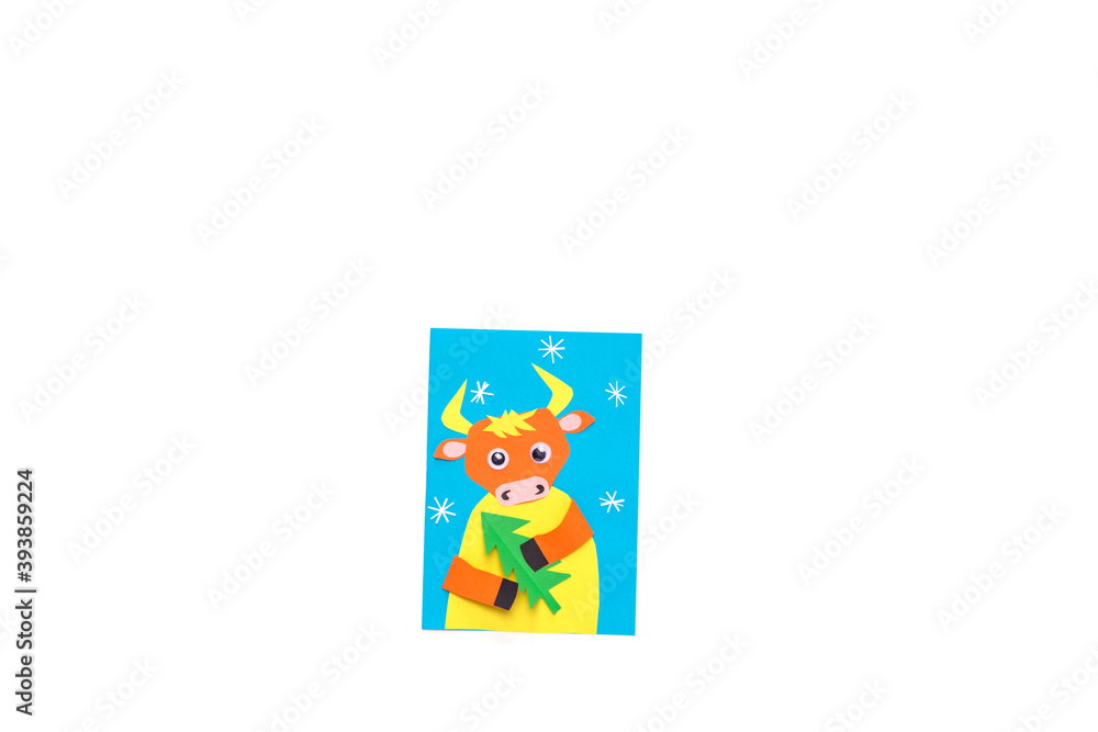 easy shape paper bull or cow craft for kids, step by step instruction, DIY, year of the ox concept, New Year card master class, paper applique easy shape paper bull or cow craft for kids, step by step instruction, DIY, year of the ox concept, New Year card master class, paper applique