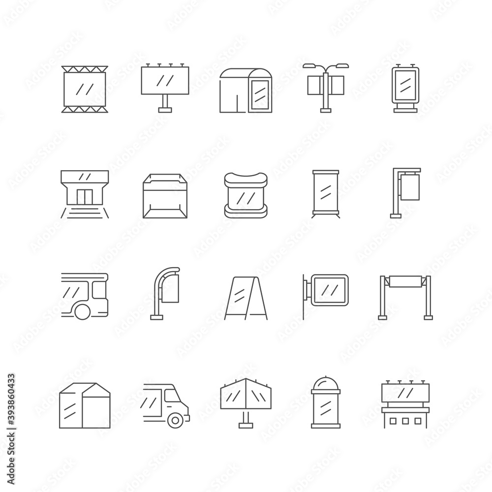 Set line icons of outdoor advertising Set line icons of outdoor advertising