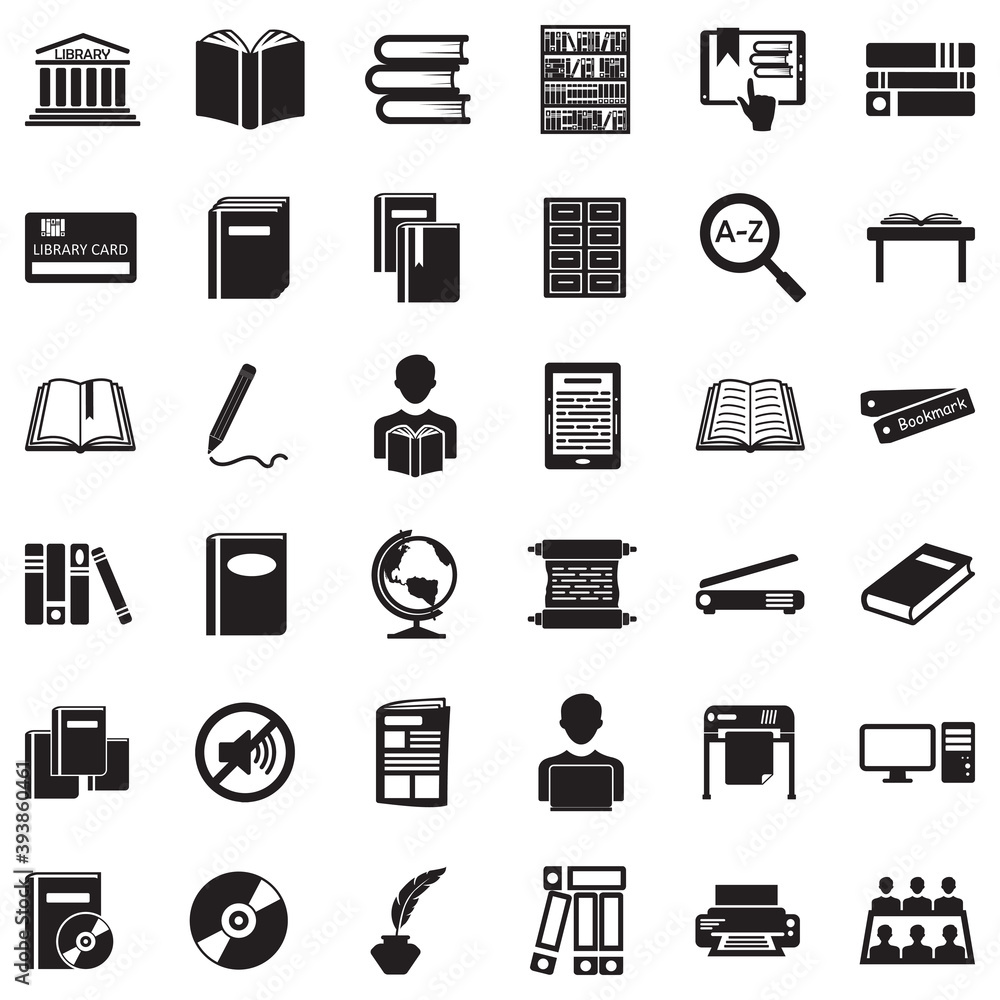Library Icons. Black Flat Design. Vector Illustration. Library Icons. Black Flat Design. Vector Illustration.