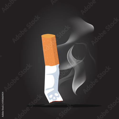 Cigarette butt with smoke background