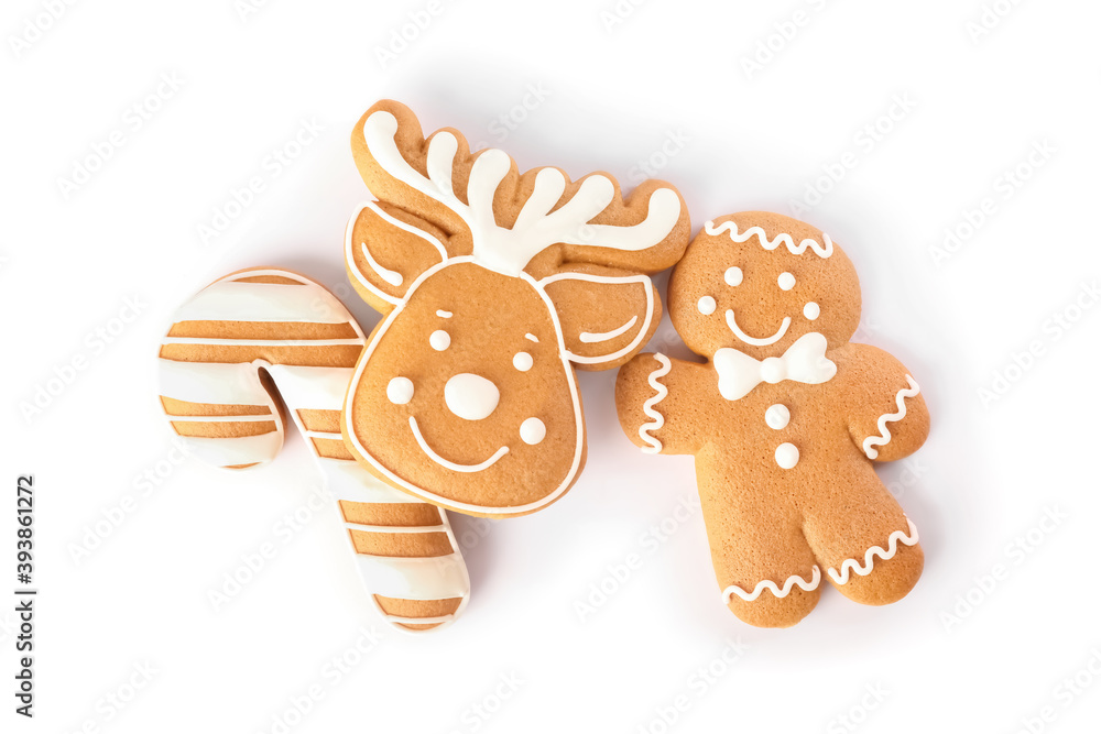 Different delicious Christmas cookies on white background, top view Different delicious Christmas cookies on white background, top view