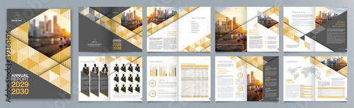 Corporate business presentation guide brochure template, Annual report, 16 page minimalist flat geometric business brochure design template, A4 size.