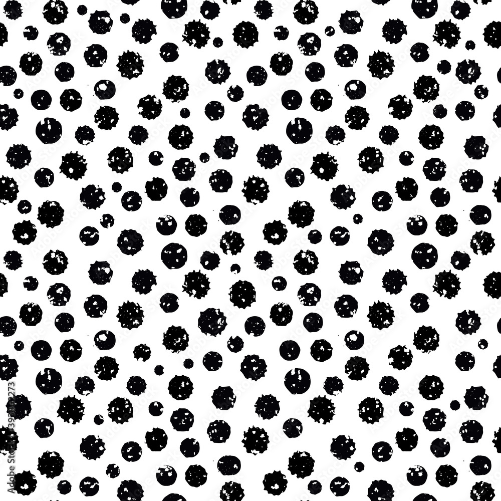 Black and white grunge paint spatter textured vector seamless pattern background. Textural organic painted circles monochrome backdrop. Tossed random design. Shabby chic all over print, urban vibe Black and white grunge paint spatter textured vector seamless pattern background. Textural organic painted circles monochrome backdrop. Tossed random design. Shabby chic all over print, urban vibe