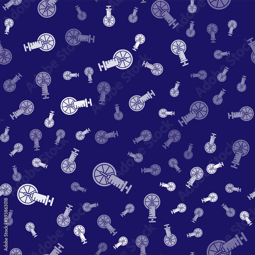 White Genetically modified citrus fruit icon isolated seamless pattern on blue background. Orange in a cut. Healthy lifestyle. GMO fruit. Vector.