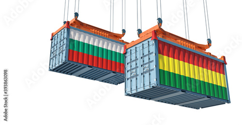 Freight containers with Bulgaria and Bolivia national flags. 3D Rendering 