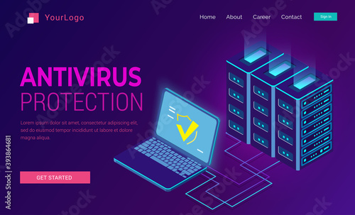 antivirus protection isometric landing page template
