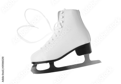 Stylish figure ice skate isolated on white, top view