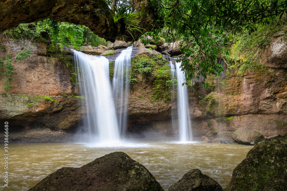 Haew Suwat waterfall in forest at Khao Yai National Park, Thailand