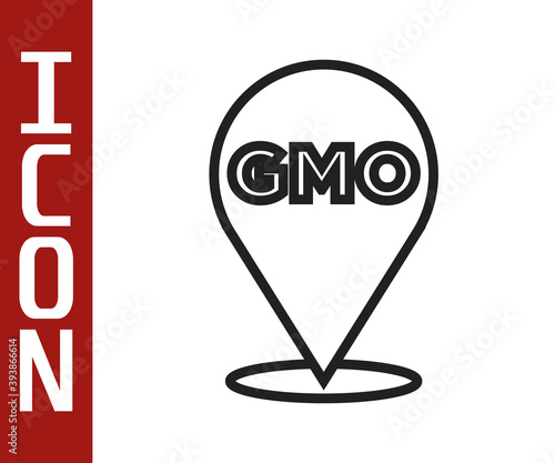 Black line GMO icon isolated on white background. Genetically modified organism acronym. Dna food modification. Vector.