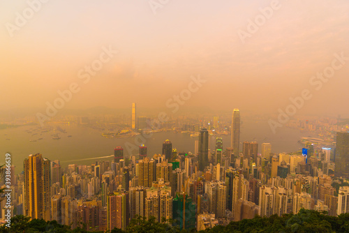 Top view of skyscrapers in city of Hong Kong perspective view business concept  Cityscape at night