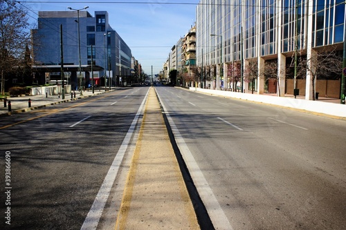 Empty Suggrou Avenue  one of the most crowded streets of Athens due to Coronavirus quarantine measures - Athens  Greece  March 14 2020.
