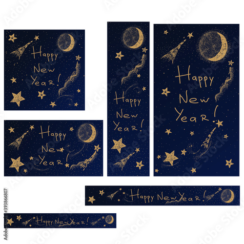 Happy New Year. Lettering text for Happy New Year. Web banner design template. Vector set  header image.