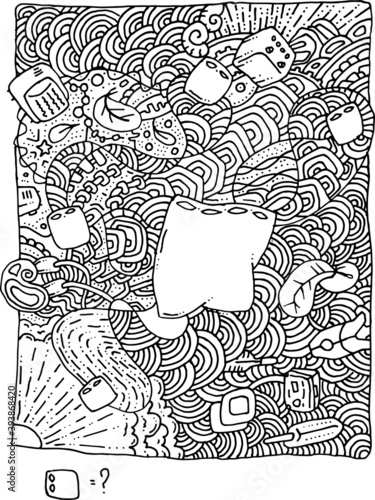 How many pillows are there. Visual riddle for adults and children in doodle style
